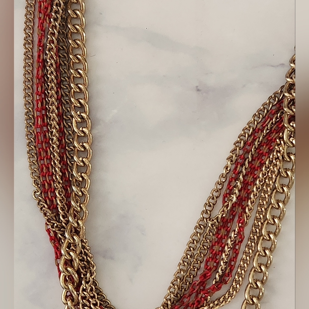NY Collection Red Gold Rhinestone Tassle Necklace - Picture 6 of 10